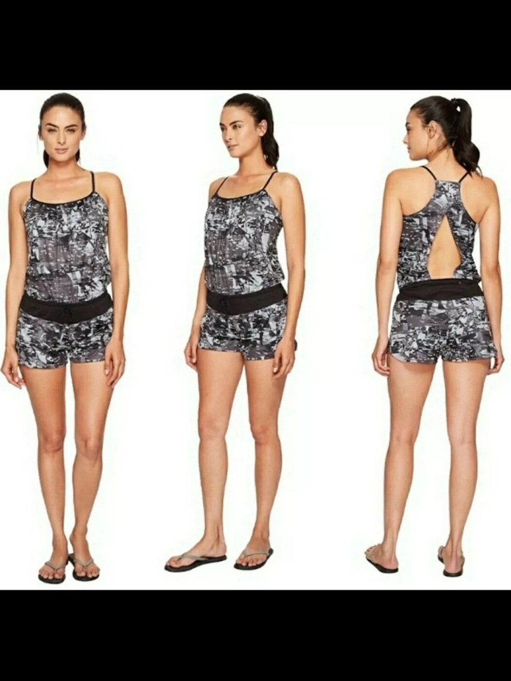 The North Face Women's Runagade Athletic Romper FlashDry Black Pattern - Size L